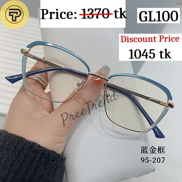 Blue Gold Geometric Metal Eyeglasses Frame for Women & Men – GL100
