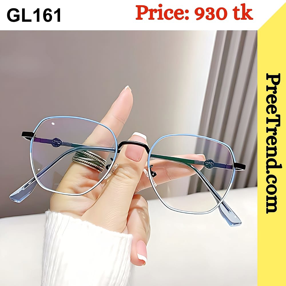 Blue Geometric Metal Eyeglasses Frame for Women & Men – GL161