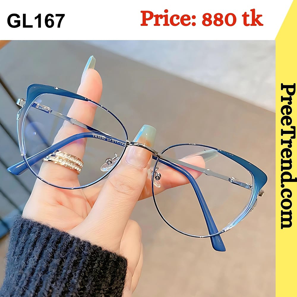 Blue Silver Cat Eye Metal Eyeglasses Frame for Women β GL167
