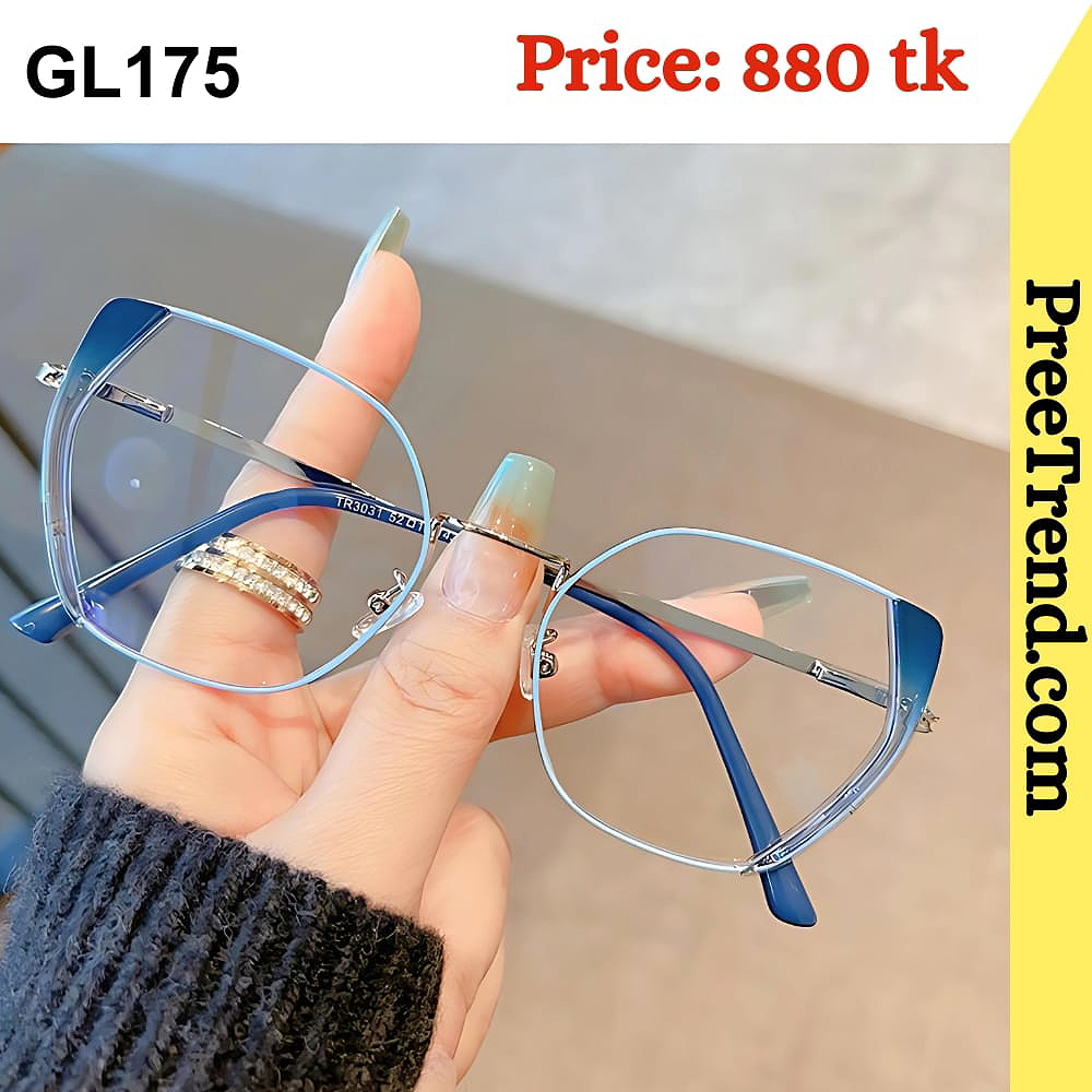 Blue Silver Geometric Metal Eyeglasses Frame for Women & Men – GL175
