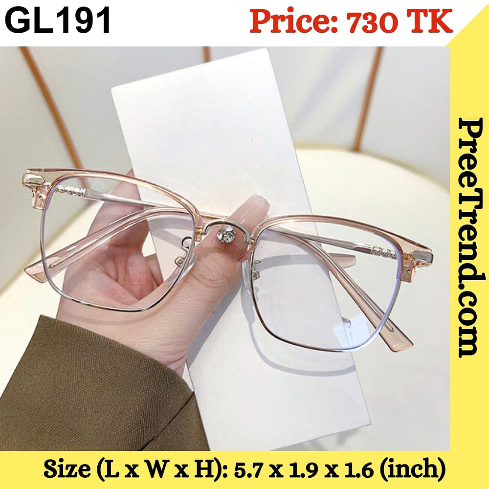 Transparent Pink Browline Plastic Frame with Metal Handle Eyeglasses β GL191