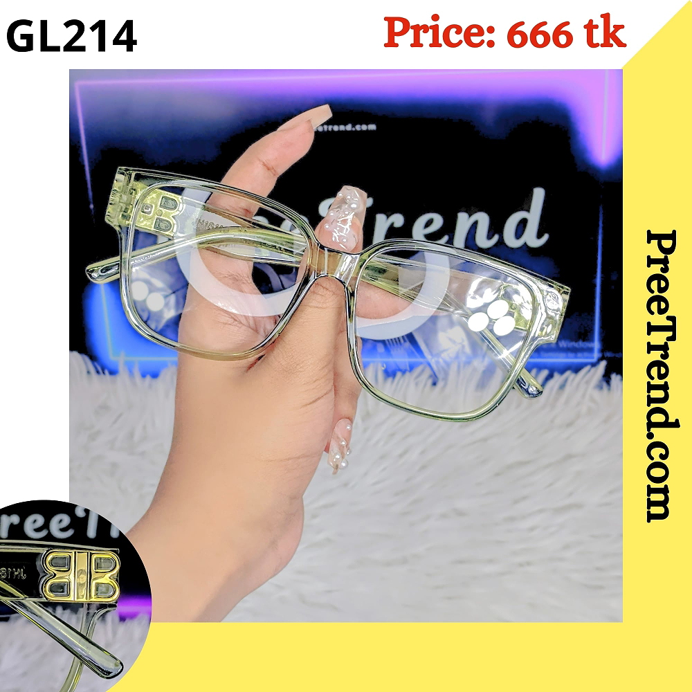 Transparent Olive Green Square Plastic Frame Eyeglasses for Women & Men – GL214