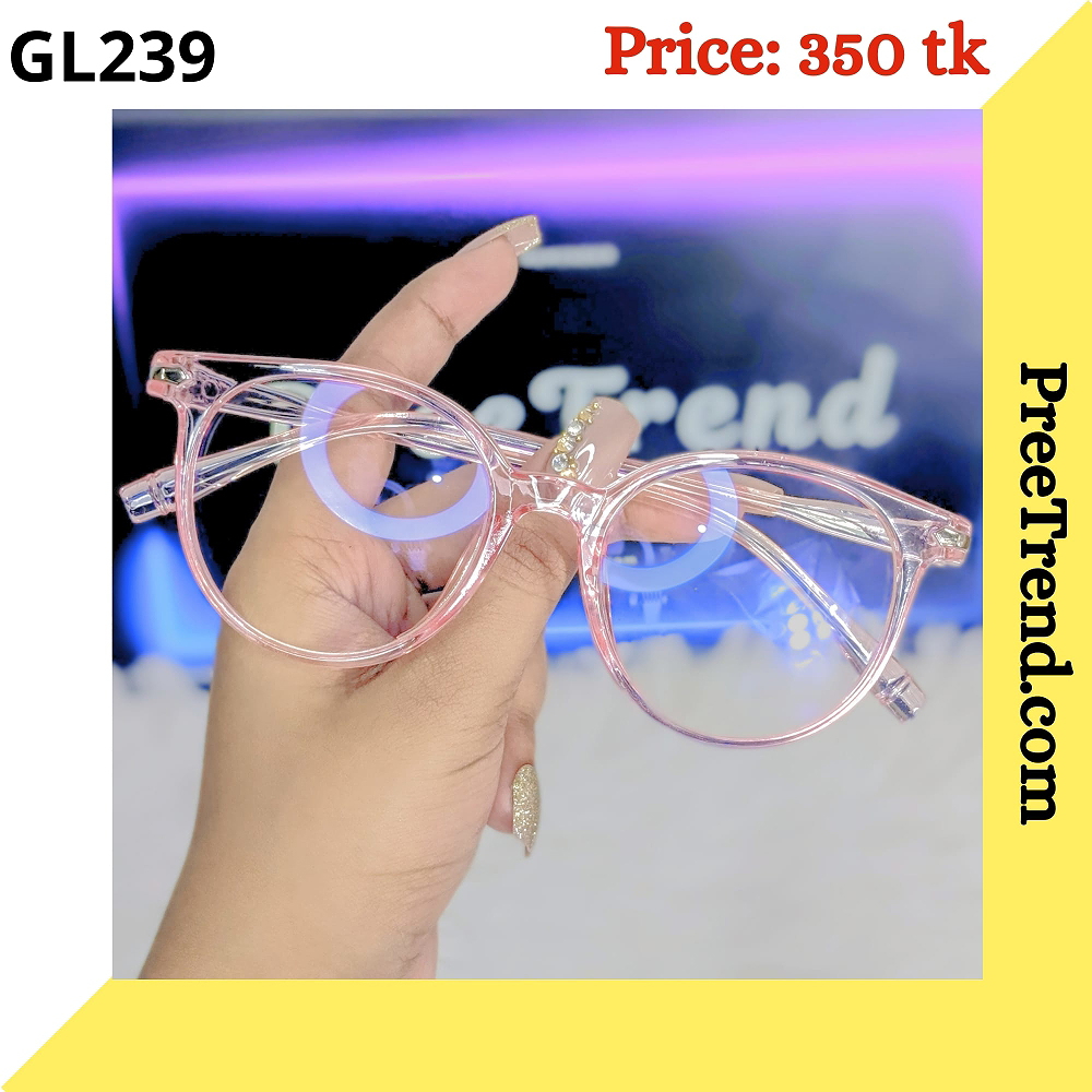 Transparent Peach Pink Round Plastic Frame Eyeglasses for Women & Men – GL239