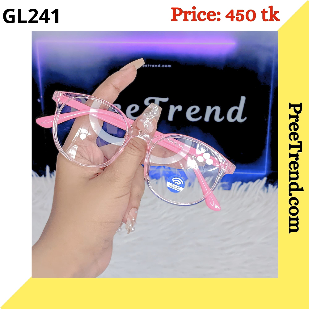 Transparent Baby Pink Round Plastic Frame Eyeglasses for Women & Men – GL241
