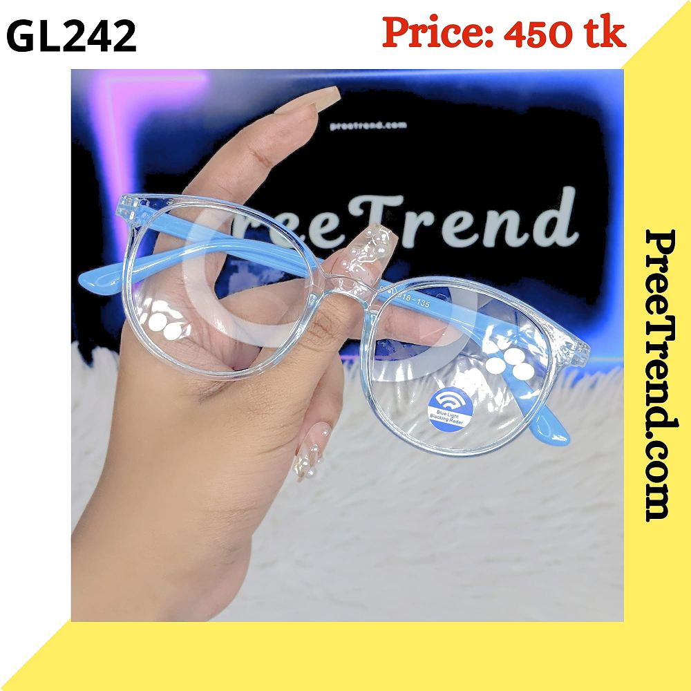 Transparent Ice Blue Round Plastic Frame Eyeglasses for Women & Men – GL242