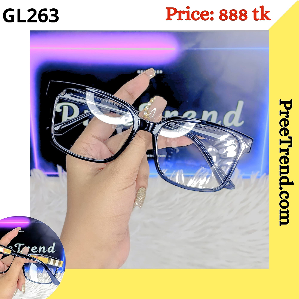 Glossy Black Square Plastic Frame Eyeglasses for Women & Men – GL263