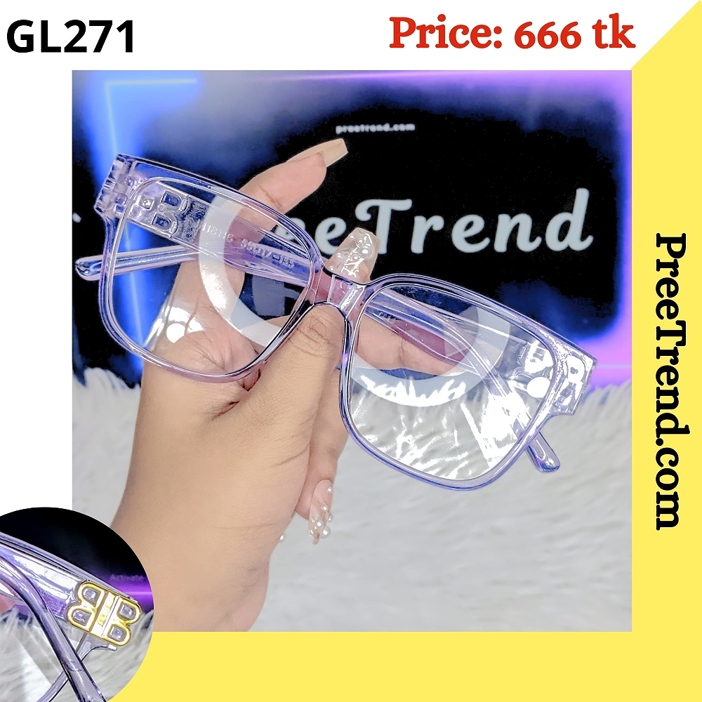 Transparent Purple Square Plastic Frame Eyeglasses for Women & Men – GL271