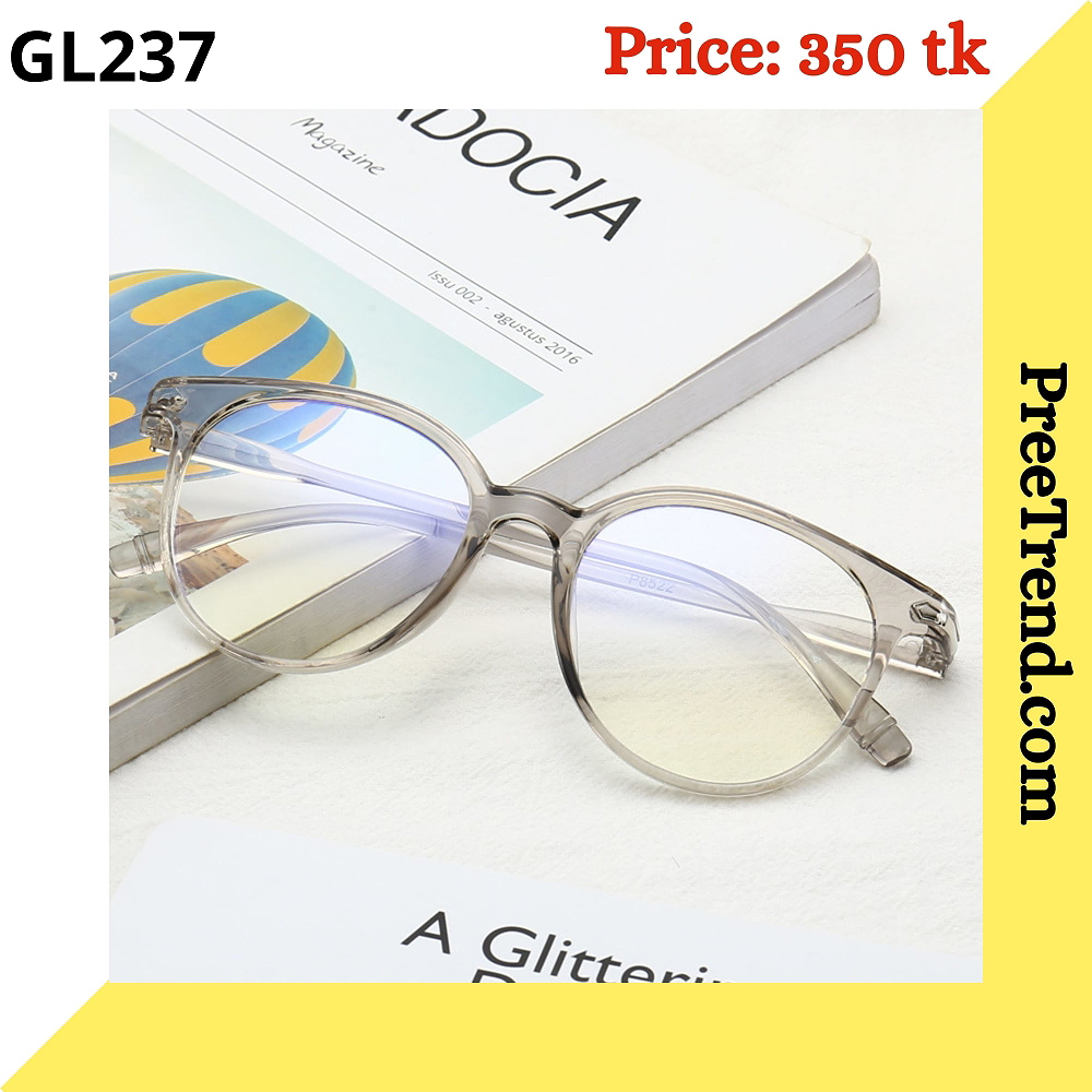 Transparent Gray Round Plastic Frame Eyeglasses for Women & Men – GL237