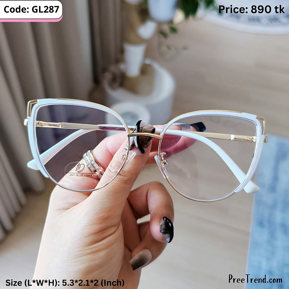 White and Gold Cat Eye Metal Frame Eyeglasses for Women – GL287