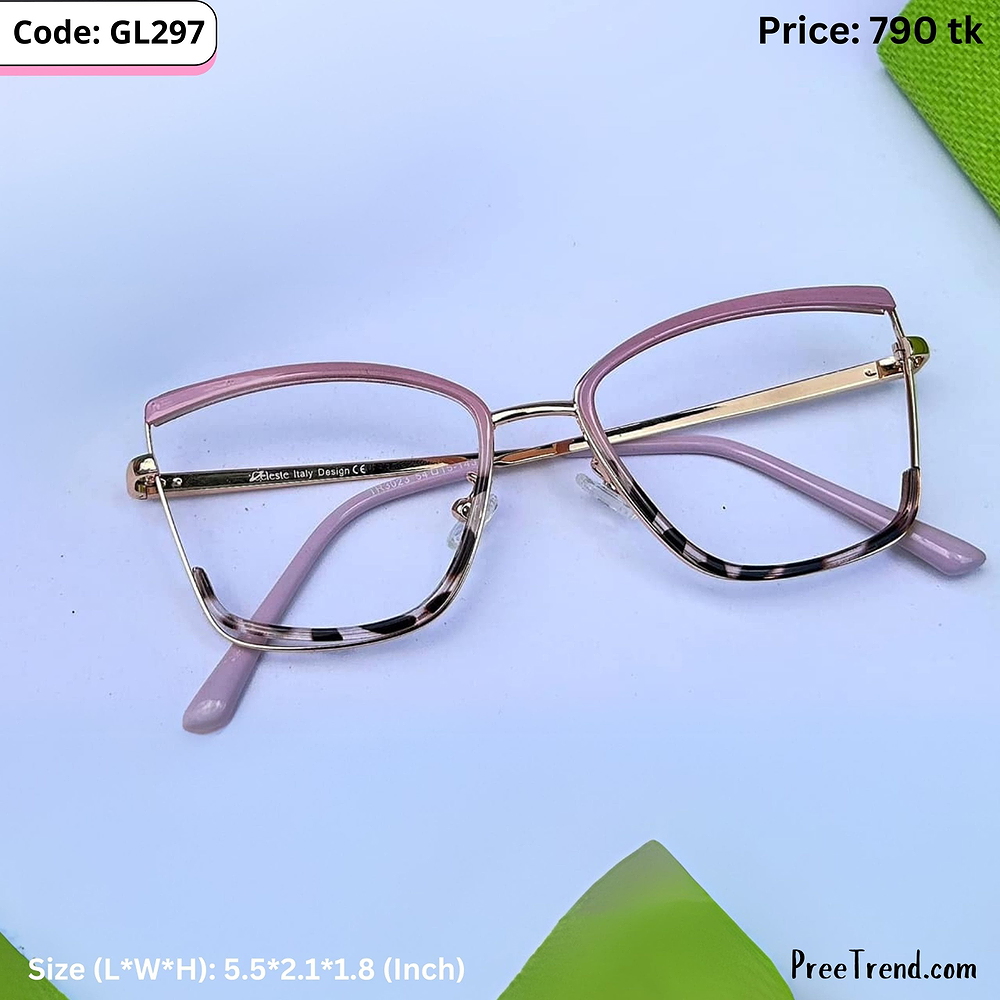 Pink and Gold Half-Rim Cat Eye Metal Frame Eyeglasses for Women – GL297