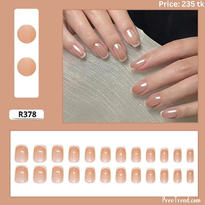 Glazed Chrome Finish Pearl Nude French Short Square Press On Nails (24 Pcs) - R378