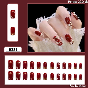 3D Gold Wire & Pearl Charm Royal Burgundy Short Square Press On Nails (24 Pcs) - R381