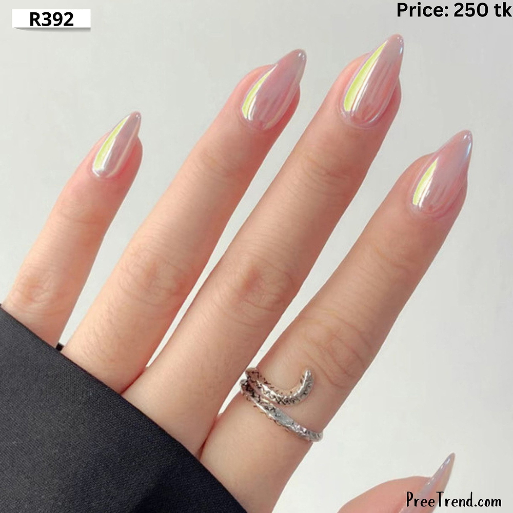 Mirror Chrome Finish Lilac Pink & Lime Glow Long Stiletto Press On Nails (24 Pcs) - R392