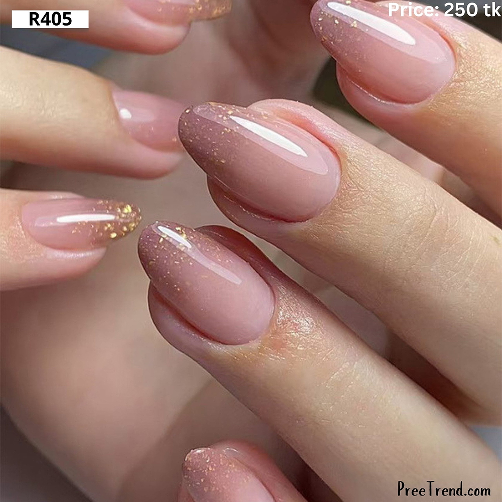 Glossy Amber Caramel Glitter Ombre Short Almond Press On Nails (24 Pcs) - R405