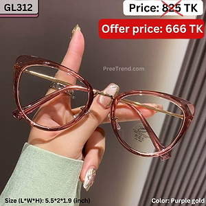 Transparent Purple Gold Round Cat Eye Plastic and Metal Frame Eyeglasses for Women – GL312
