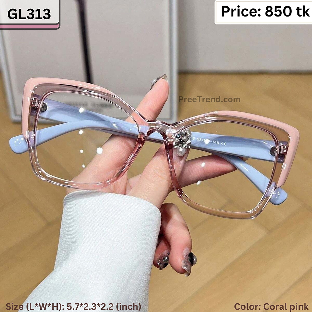 Coral Pink and Sky Blue Square Cat Eye Plastic Frame Eyeglasses for Women – GL313