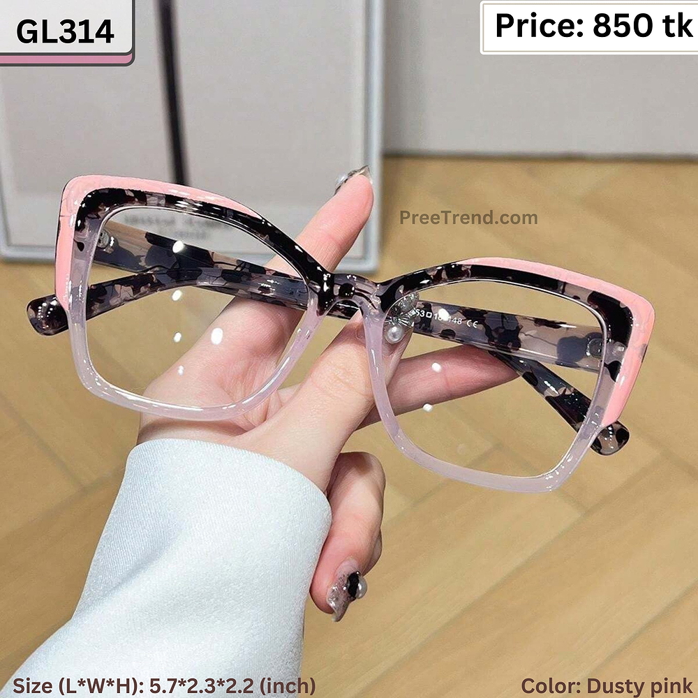 Dusty Pink and Tortoise Square Cat Eye Plastic Frame Eyeglasses for Women β GL314