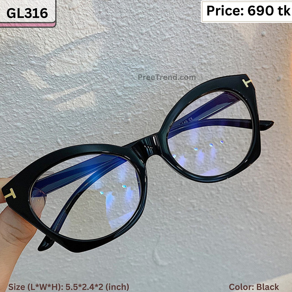 Glossy Black Cat Eye Plastic Frame Eyeglasses for Women – GL316