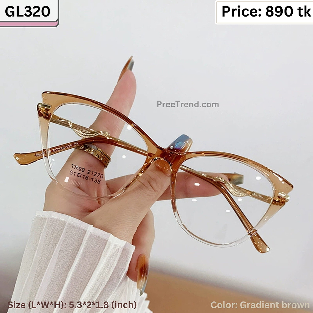 Gradient Brown Cat Eye Plastic and Metal Frame Eyeglasses for Women β GL320