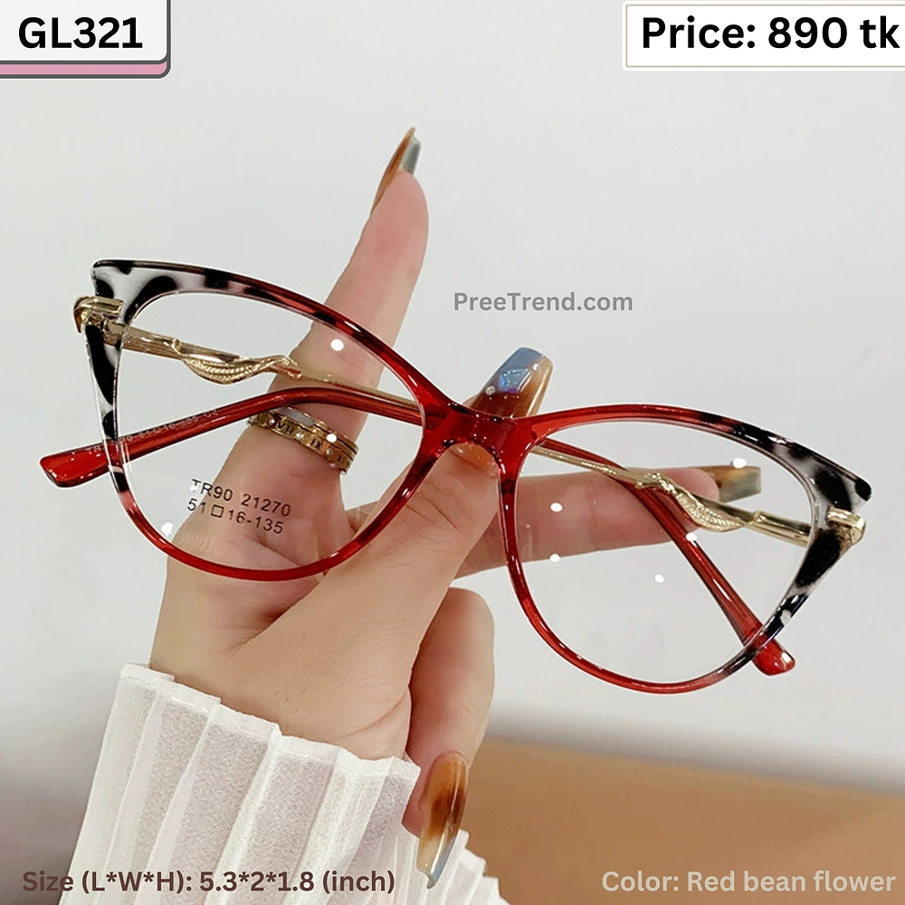 Red Bean Flower Tortoise Cat Eye Plastic and Metal Frame Eyeglasses for Women β GL321