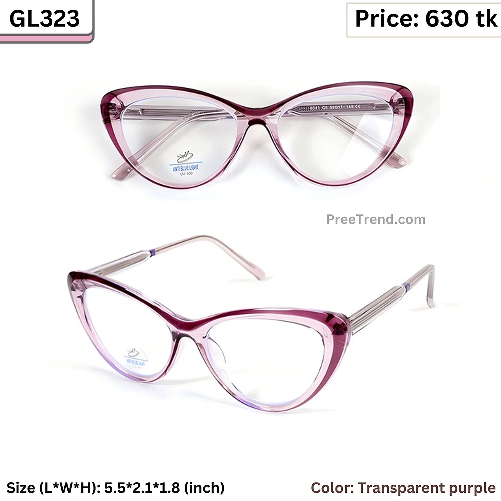 Transparent Purple Slim Cat Eye Plastic Frame Eyeglasses for Women – GL323