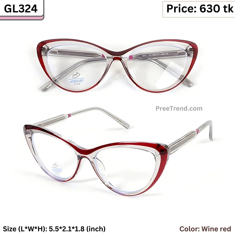Wine Red and Clear Slim Cat Eye Plastic Frame Eyeglasses for Women – GL324