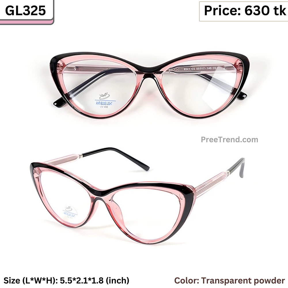 Transparent Pink and Black Slim Cat Eye Plastic Frame Eyeglasses for Women – GL325