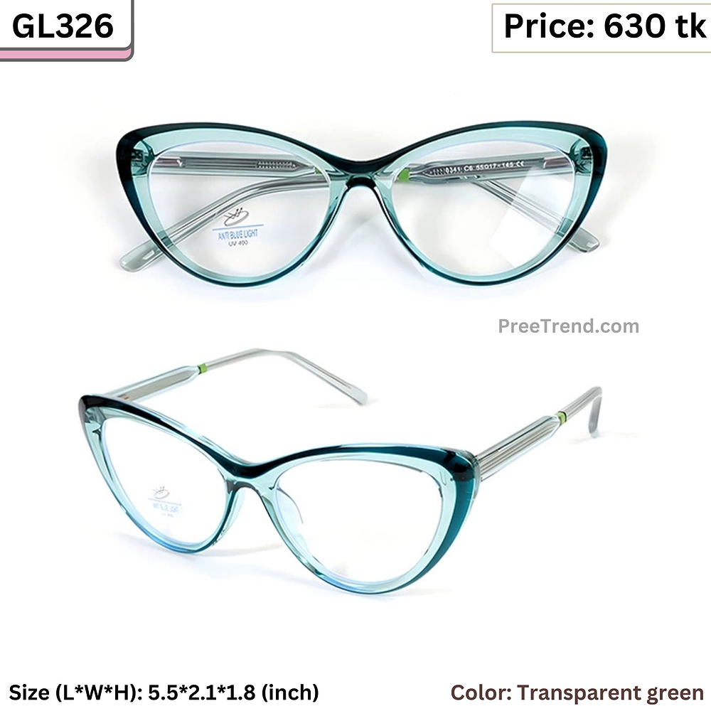 Transparent Green Slim Cat Eye Plastic Frame Eyeglasses for Women β GL326