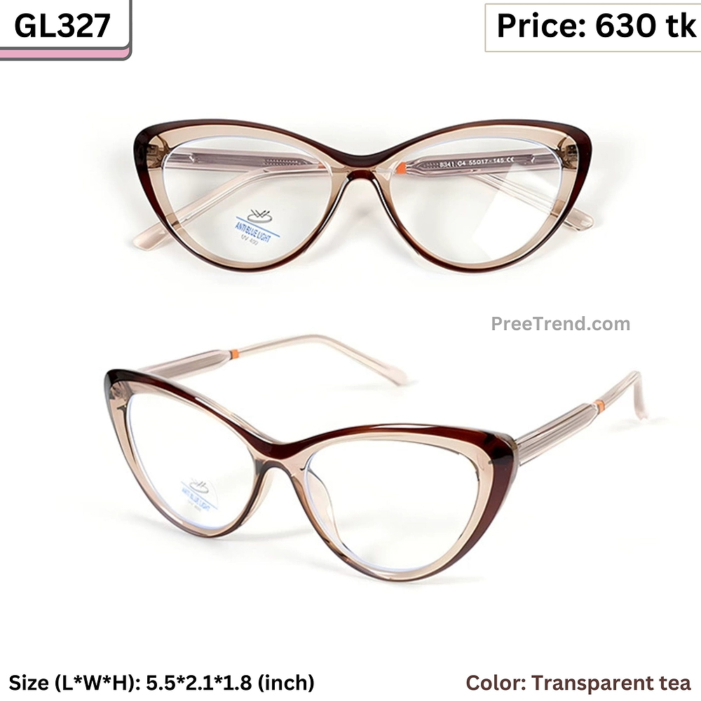 Transparent Tea Slim Cat Eye Plastic Frame Eyeglasses for Women – GL327