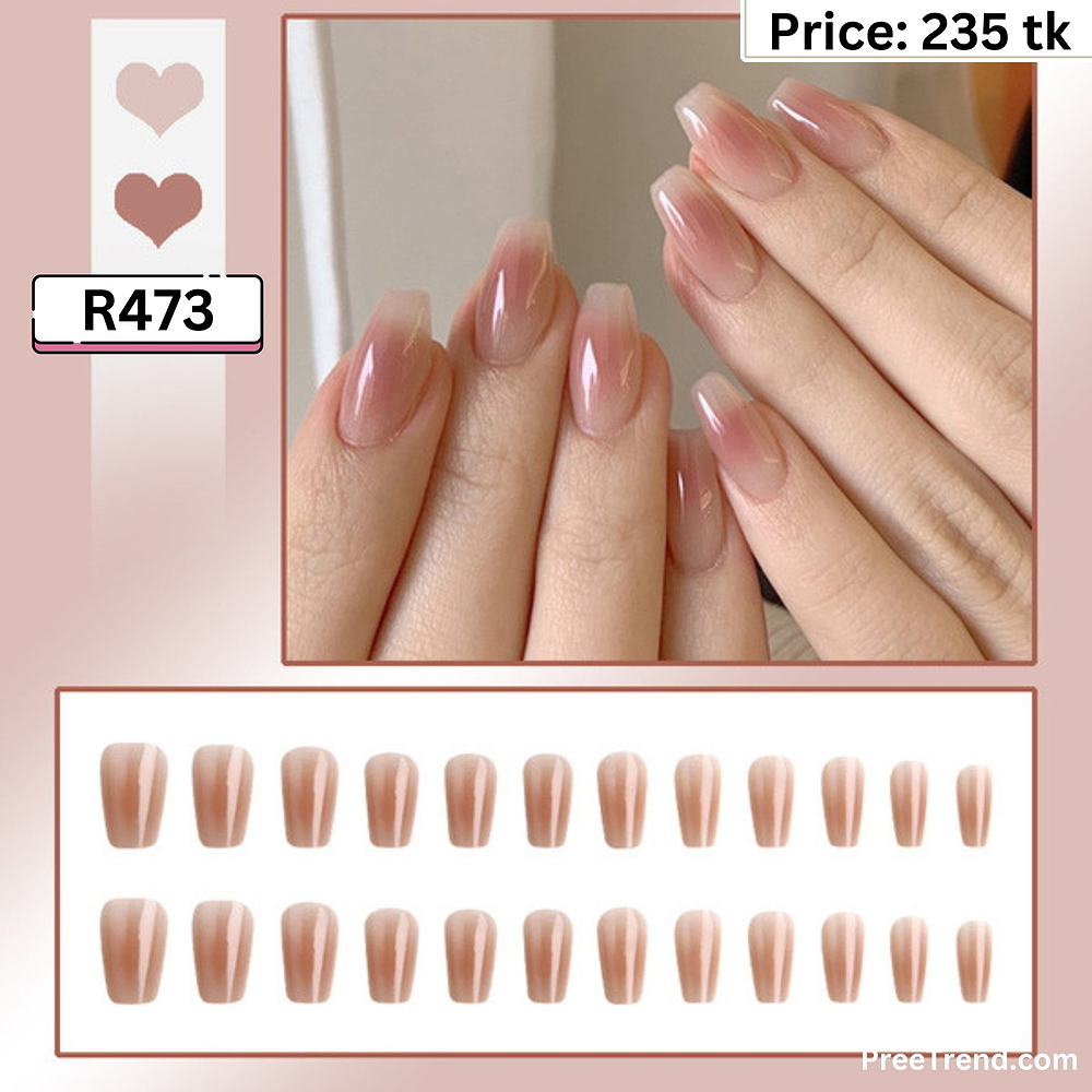 Glossy Jelly Peach Nude Natural Plain Short Coffin Press On Nails (24 Pcs) - R473