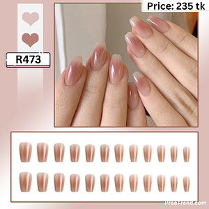 Glossy Jelly Peach Nude Natural Plain Short Coffin Press On Nails (24 Pcs) - R473