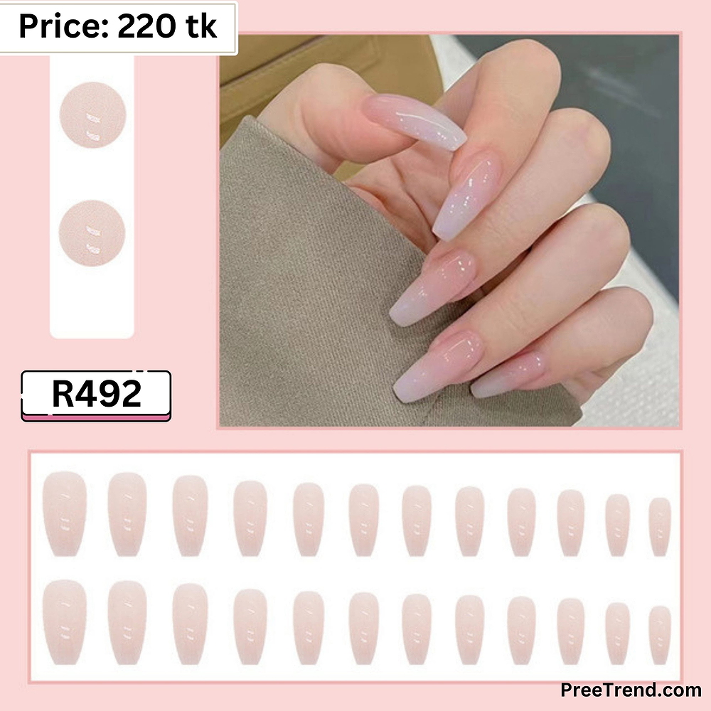 Glossy Pearl Glaze Jelly Off White Long Coffin Press On Nails (24 Pcs) - R492