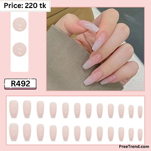 Glossy Pearl Glaze Jelly Off White Long Coffin Press On Nails (24 Pcs) - R492