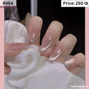 Printed Glitter Cuff Line Dusty Rose Pink Shimmer Medium Coffin Press On Nails (24 Pcs) - R494