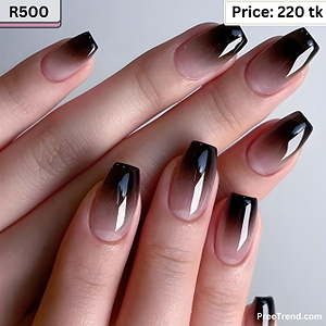 Printed Black Ombre Gradient Nude Medium Coffin Press On Nails (24 Pcs) - R500