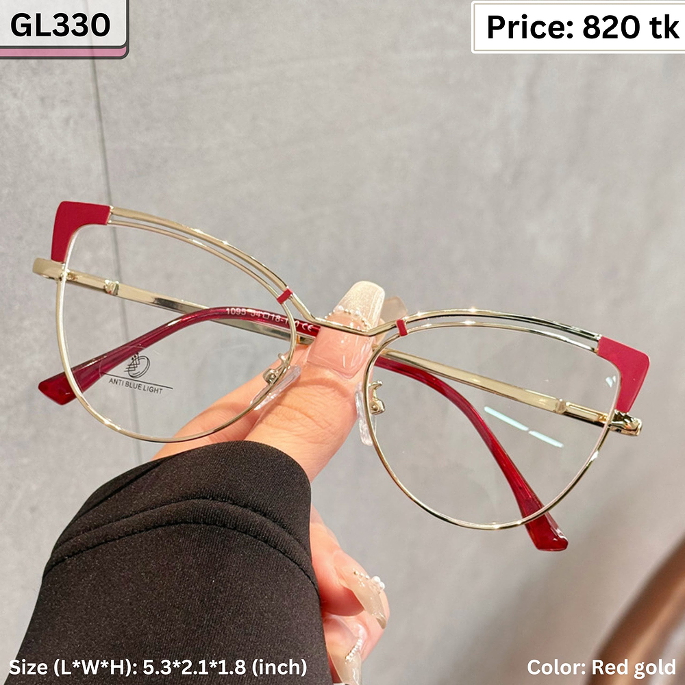 Red and Gold Cat Eye Metal Frame Eyeglasses for Women – GL330