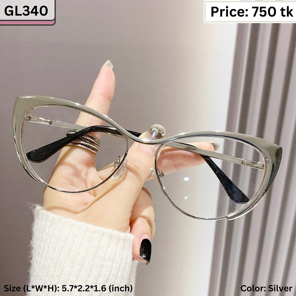 Metallic Silver Cat Eye Metal Frame Eyeglasses for Women – GL340