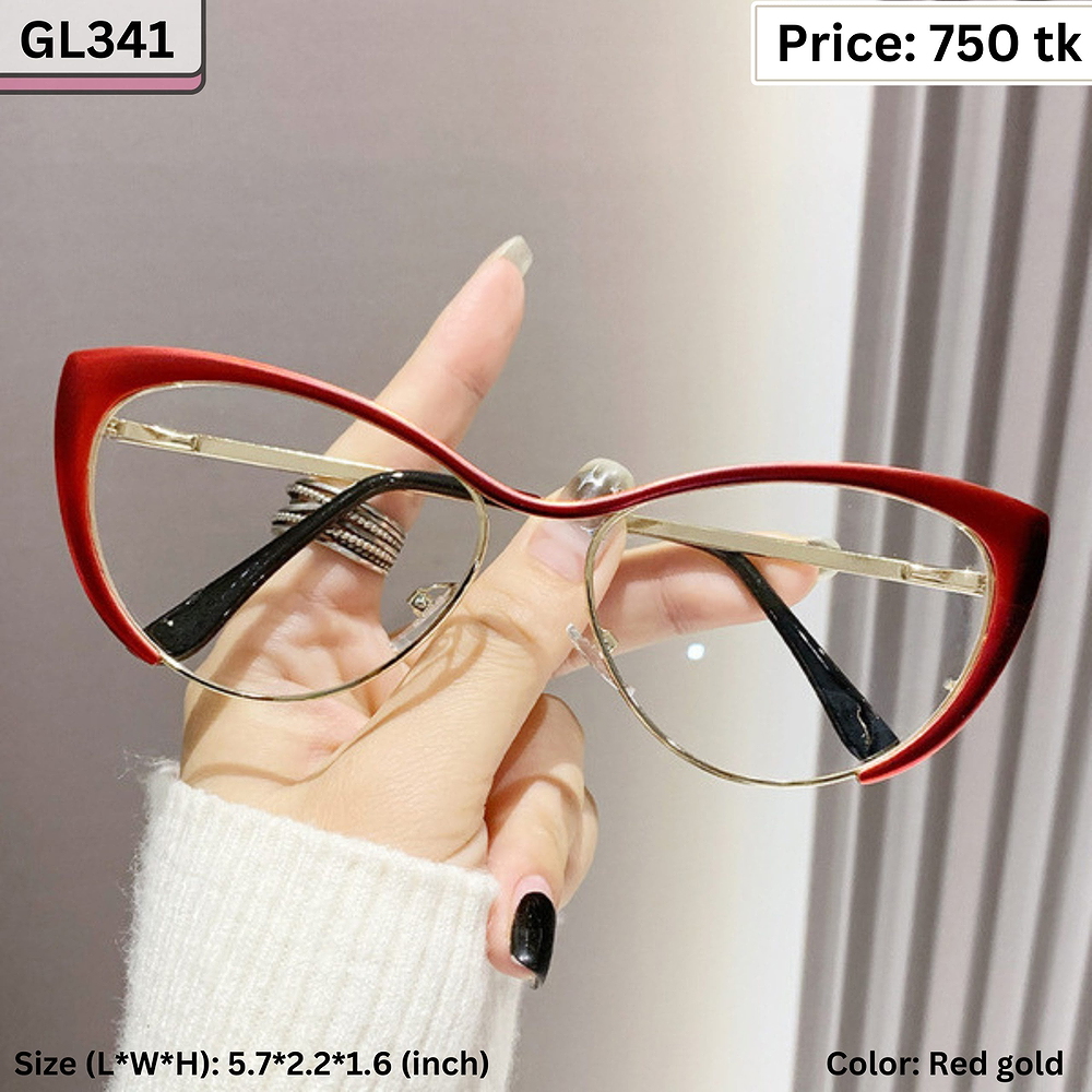 Wine Red and Gold Cat Eye Metal Frame Eyeglasses for Women β GL341