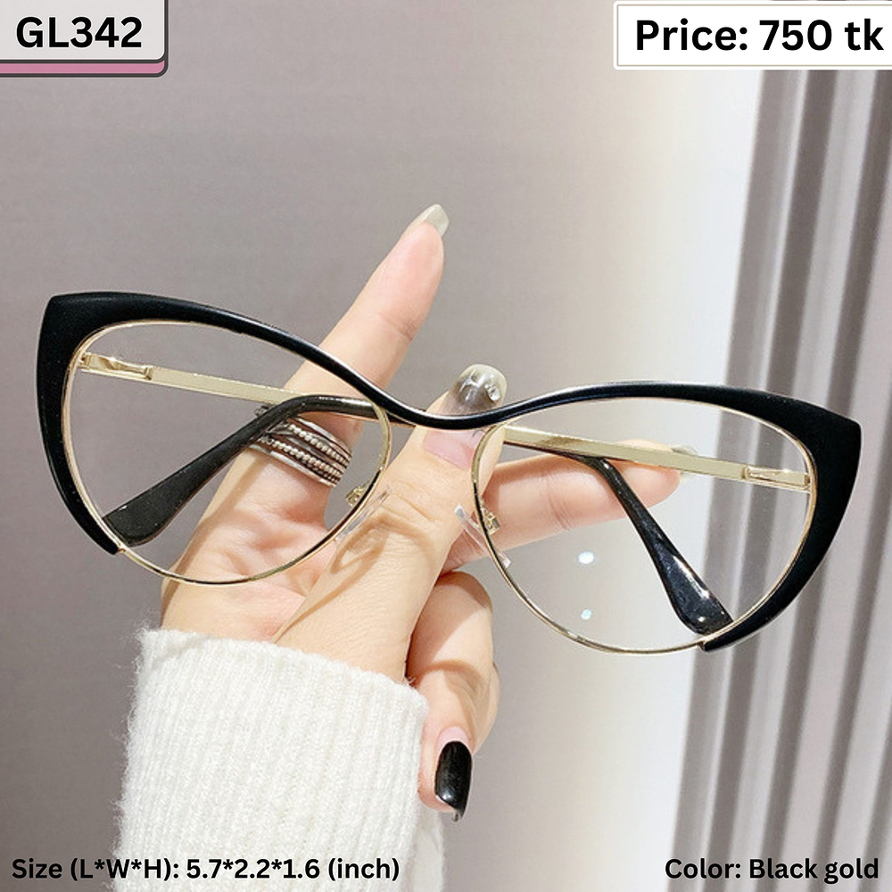 Glossy Black and Gold Cat Eye Metal Frame Eyeglasses for Women – GL342