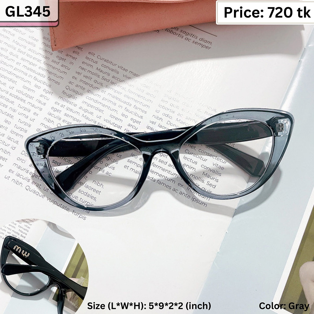 Transparent Gray Slim Cat Eye Plastic Frame Eyeglasses for Women β GL345