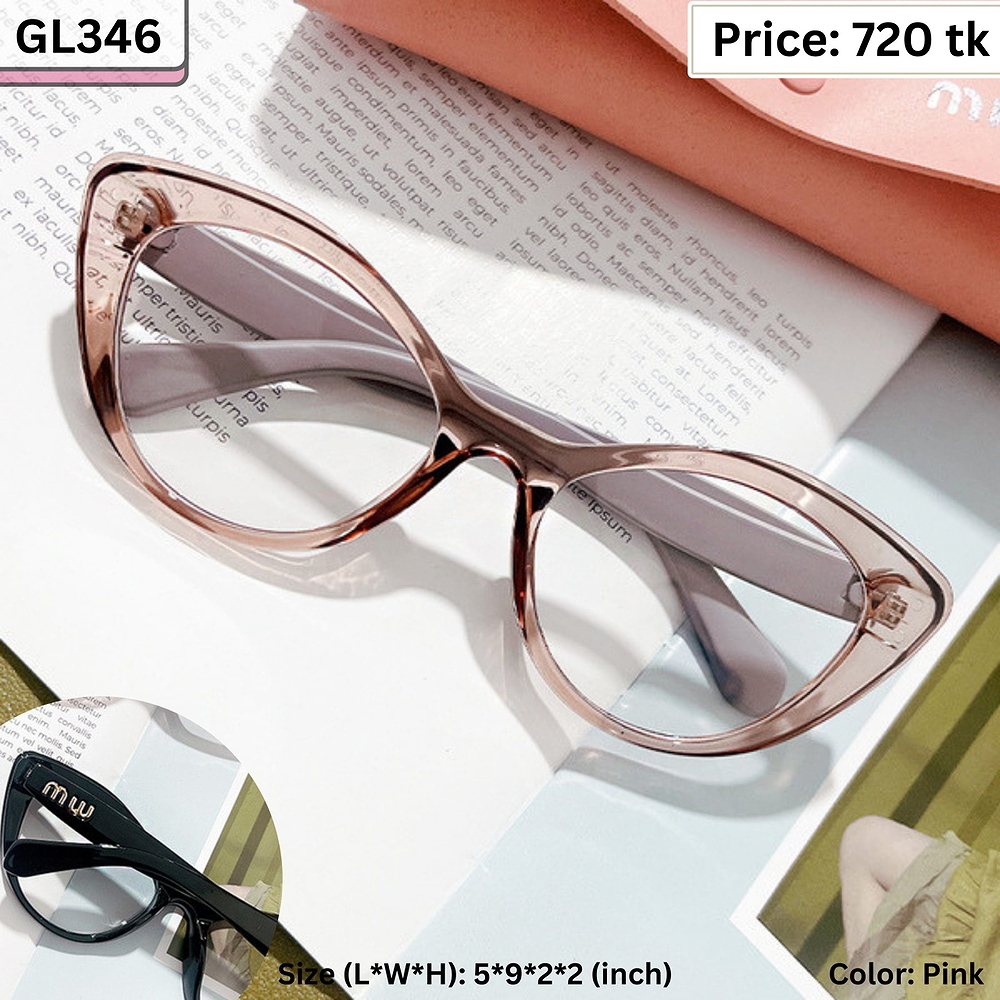 Transparent Pink Slim Cat Eye Plastic Frame Eyeglasses for Women – GL346