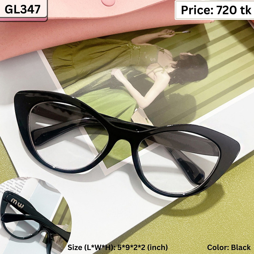 Glossy Black Slim Cat Eye Plastic Frame Eyeglasses for Women – GL347