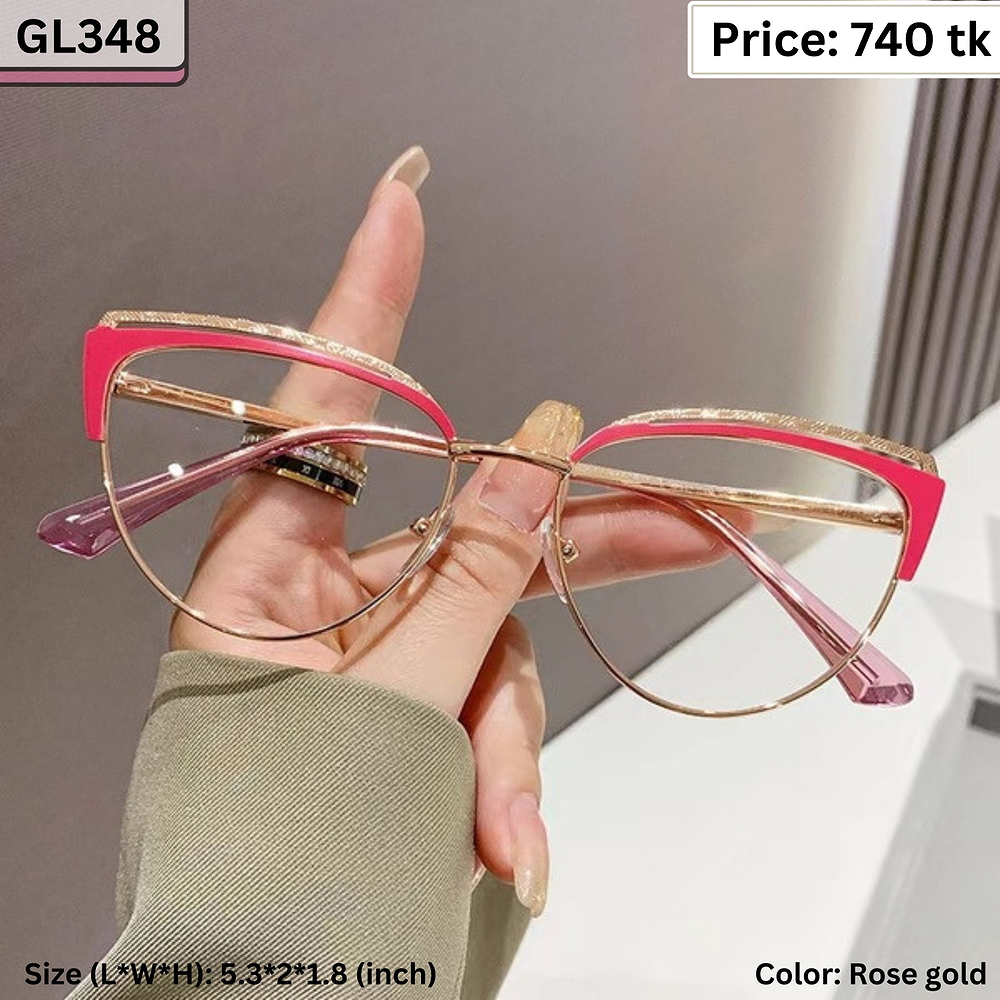 Rose Pink and Gold Cat Eye Metal Frame with Glitter Accent Eyeglasses for Women β GL348
