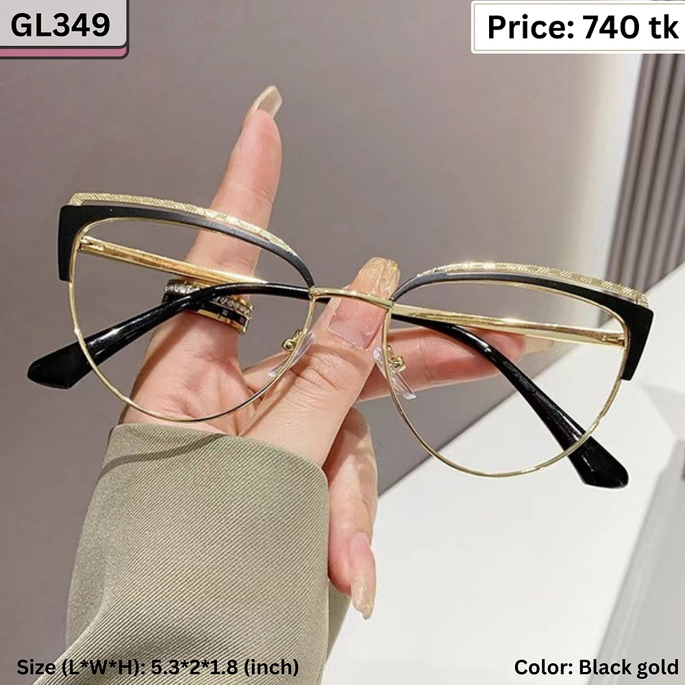 Black and Gold Cat Eye Metal Frame with Glitter Accent Eyeglasses for Women – GL349