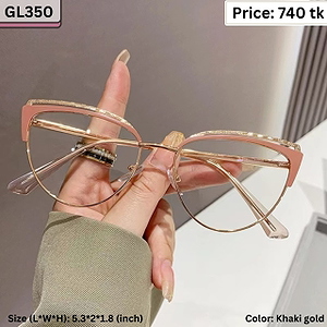 Khaki Pink and Gold Cat Eye Metal Frame with Glitter Accent Eyeglasses for Women – GL350