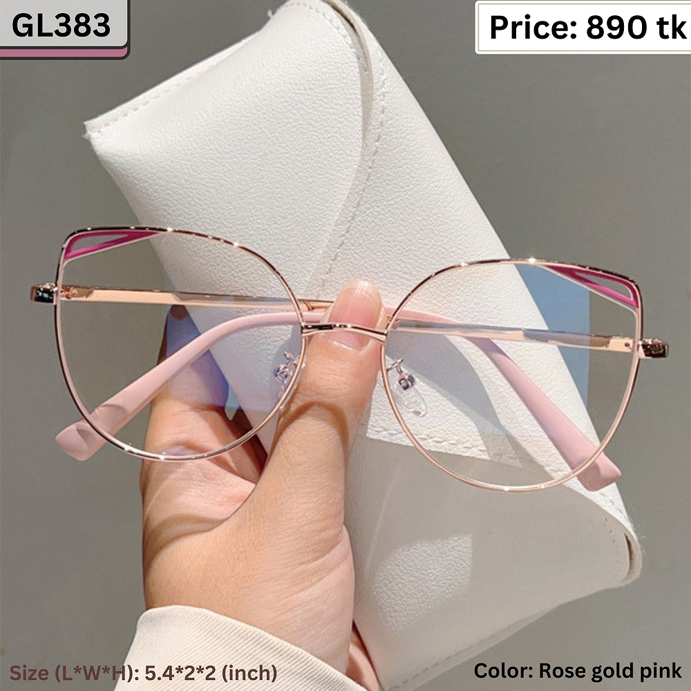 Rose Gold and Pink Cat Eye Metal Frame Eyeglasses for Women – GL383