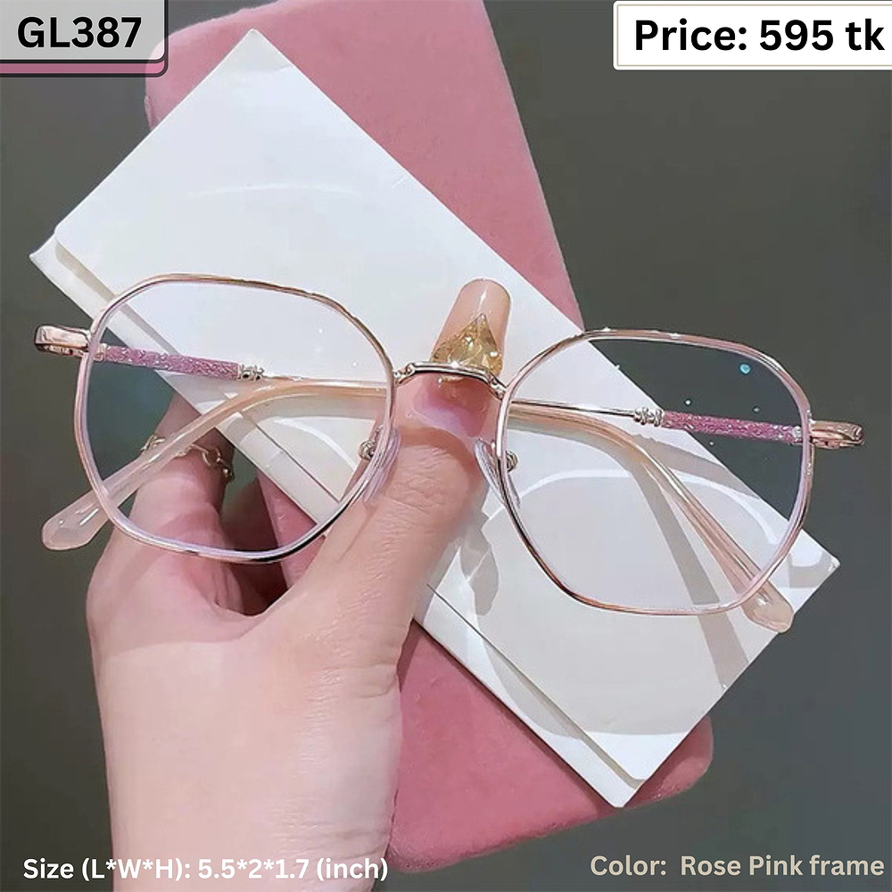 Rose Pink Hexagonal Metal Frame Eyeglasses for Women – GL387