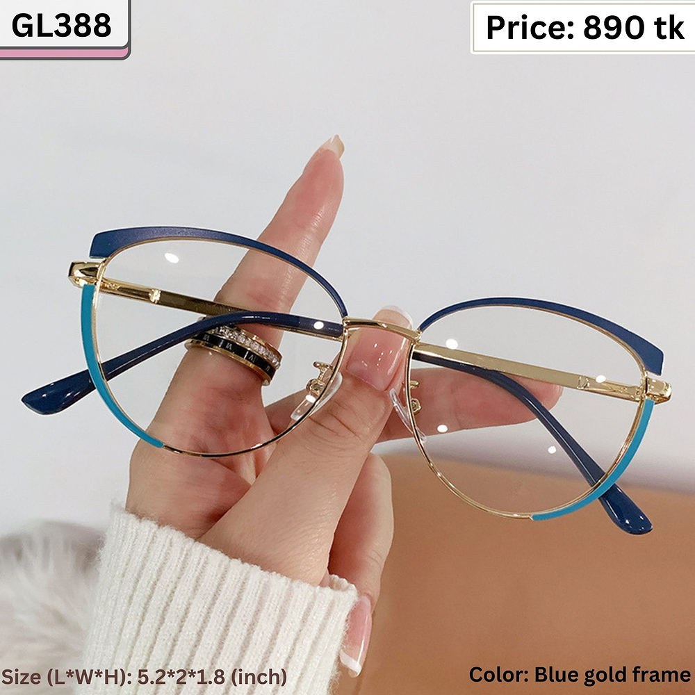 Blue and Gold Cat Eye Metal Frame Eyeglasses for Women – GL388