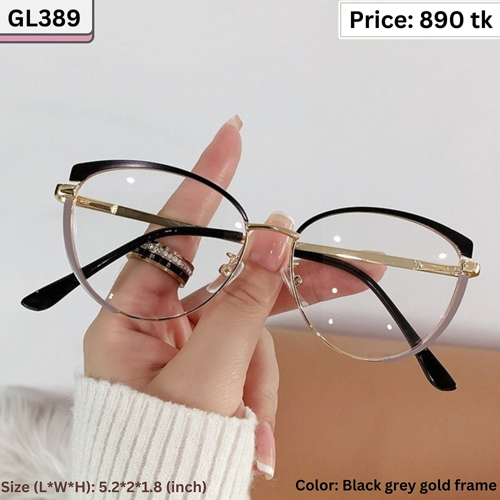 Black and Grey Dual Tone Round Cat Eye Metal Frame Eyeglasses for Women & Men – GL389