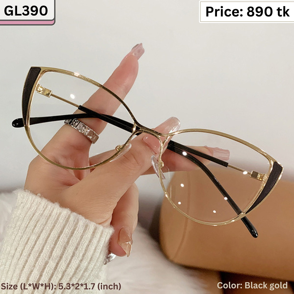Black and Gold Slim Cat Eye Metal Frame Eyeglasses for Women – GL390